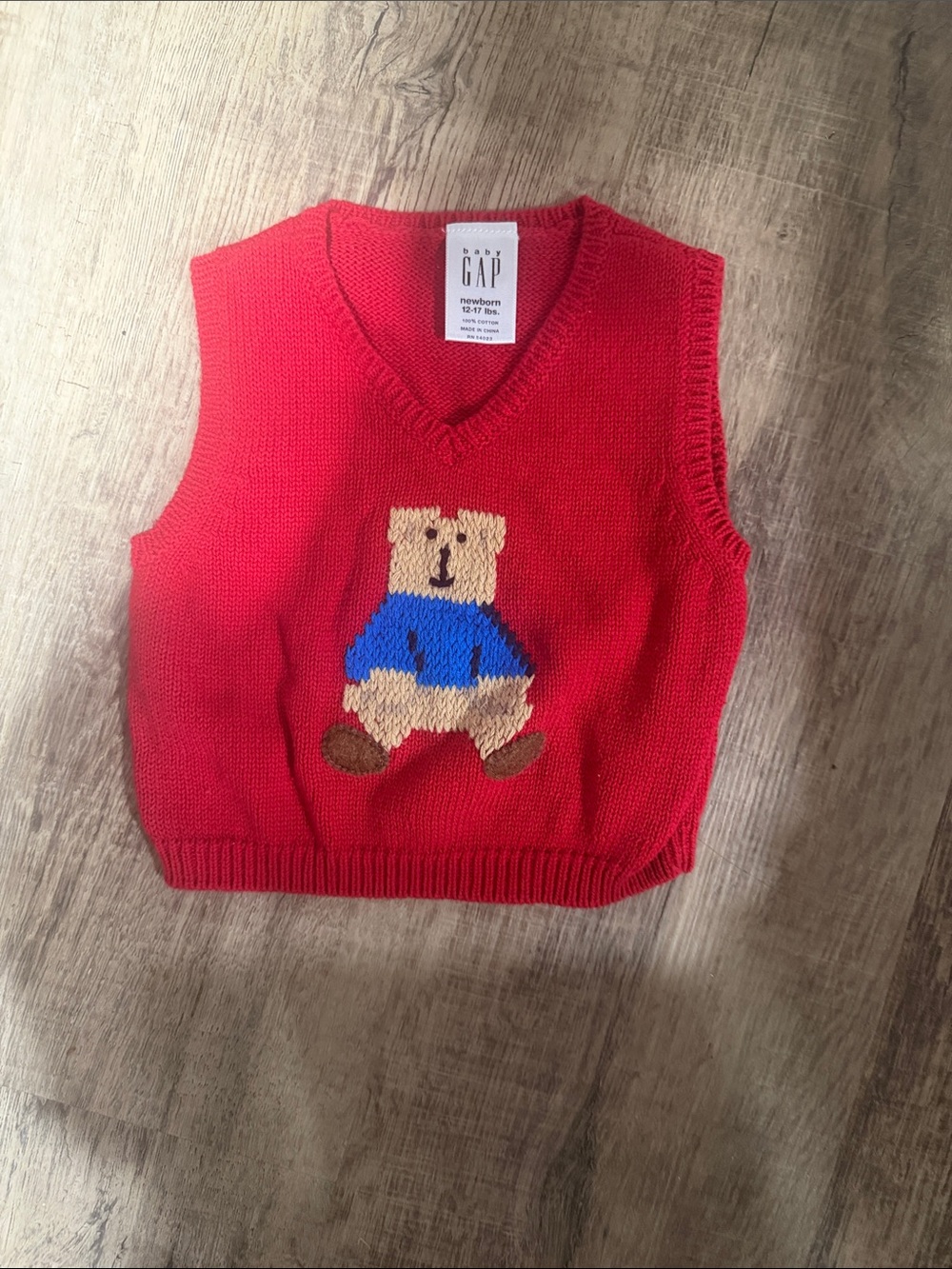 GAP Red Knit Vest with Bear Motif